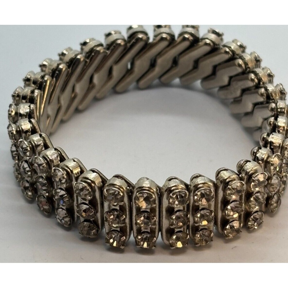 Vintage Expansion Bracelet Rhinestone Silver‎ Tone Rare Signed British Hong Kong